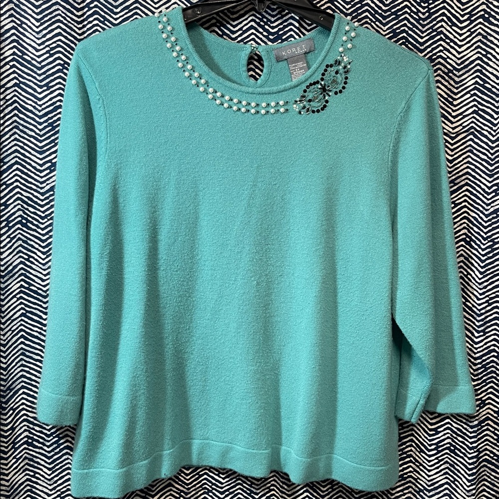 Koret Turquoise Embellished Sweater